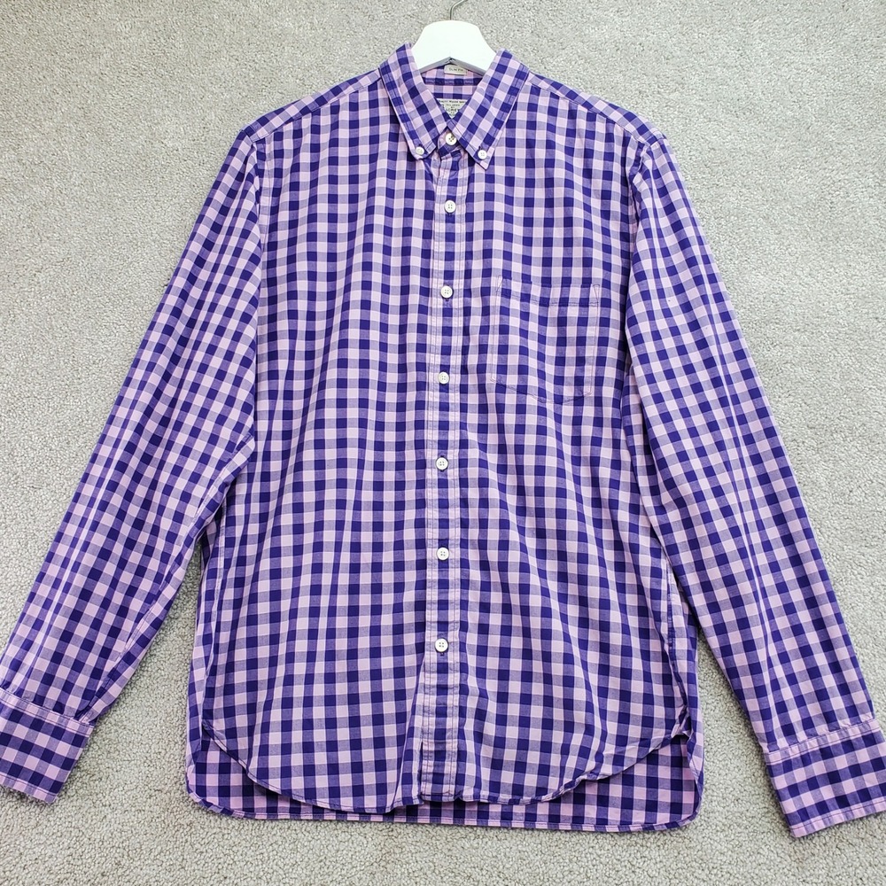 J. Crew Slim Fit Gingham Plaid Button Down Shirt Mens M Purple Pink Long Sleeve